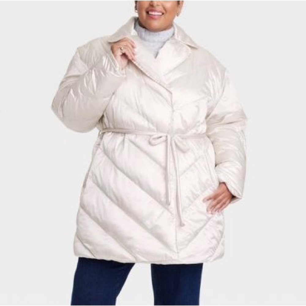Ava & Viv™ Women's Plus Size Puffer Jacket - Cream